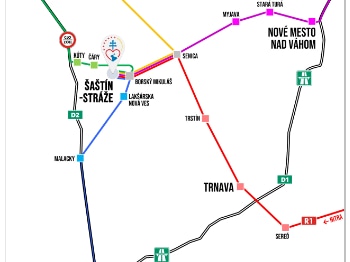 Šaštín - Mapa navigácie autobusov