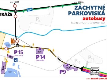 Šaštín - Mapa záchytné parkoviská autobusov